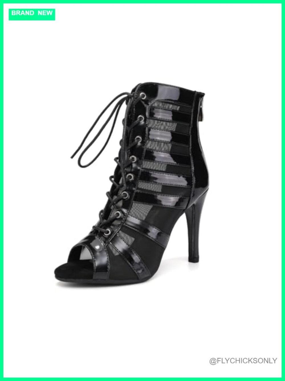Women's Open Toe Ballroom Dance Boots Faux Leather Lace Up
